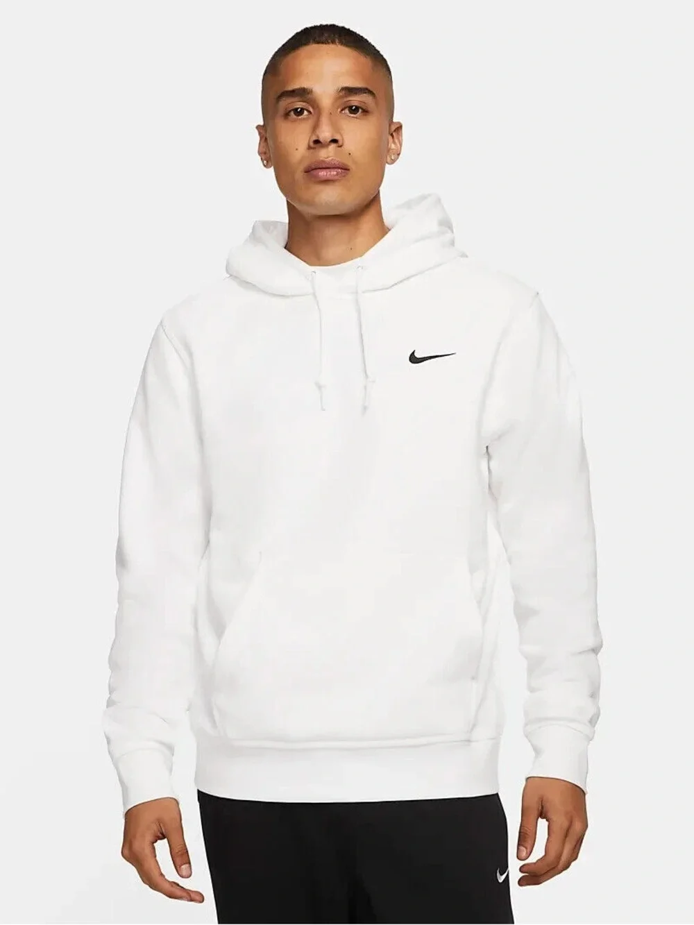 Nike White Men's Pullover Hoodie with Black Swoosh